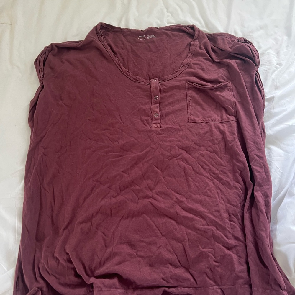 Aerie Men's Maroon Short Sleeve Henley